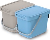 Keden GFT aanrecht afvalbakjes set - 2x - 6L - beige/lichtblauw - 20 x 26 x 20 cm - klepje/hengsel