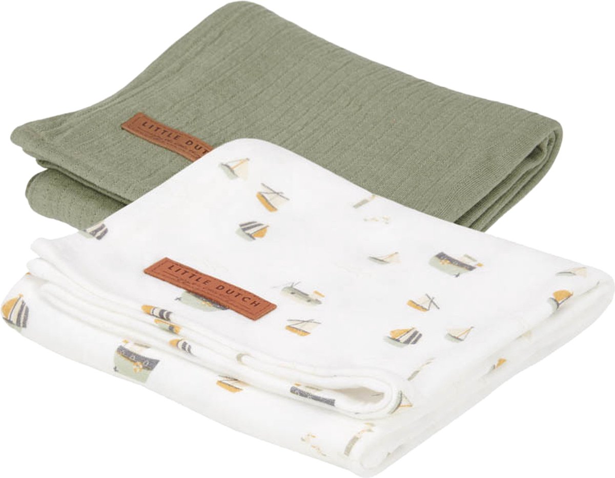 Goedkoopste Hydrofiele doeken 70 x 70 Pure Olive / Sailors Bay White