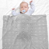 Babydeken van 100% katoen - knuffelige gebreide deken ideaal als pasgeborenen, 100 x 80 cm (grijs)