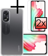 Hoes Geschikt voor OPPO A18 Hoesje Cover Siliconen Back Case Hoes Met 2x Screenprotector - Transparant