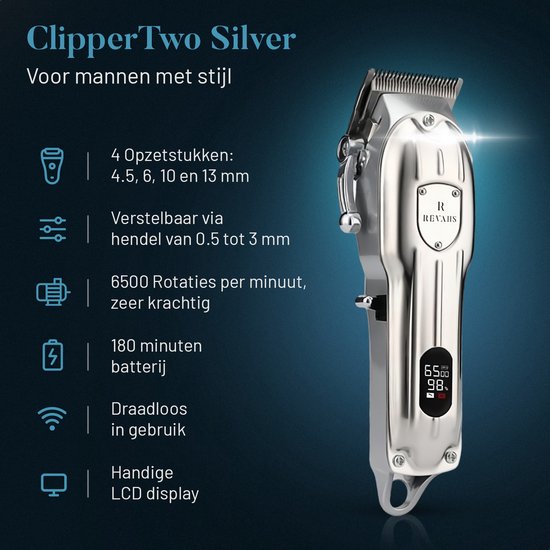 Revahs Tondeuse & Baardtrimmer voor mannen Two - Haartrimmer en Trimmer voor Hoofdhaar & Baard - Draadloze Hair Clipper - 6400 RPM - RVS Messen - 180 Minuten - 4 Opzetkammen