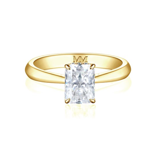 Luminara - 14k Geelgouden Radiant Moissanite Verlovingsring met Hidden Halo - 1.8 karaat