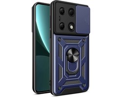 MobyDefend Hoesje - Geschikt voor Xiaomi Redmi Note 13 Pro 4G - Pantsercase Met Draaibare Ring - Blauw