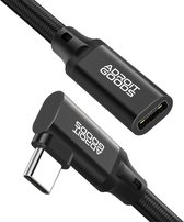 Câble d'extension USB-C AdroitGoods coudé - 10 Gbps - 4K @ 60 Hz - Câble femelle vers Male - 100 cm - Extension - Zwart