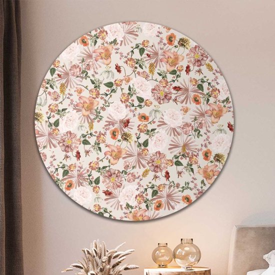 Muurcirkel Bloemen patroon roze - Wallz | Forex | Ø 100cm | Inclusief ophangsysteem