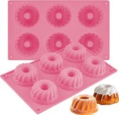 Set van 2 siliconen bakvormen voor cake, geribbelde ronde taartvormen, mini-ring-taartvormen, siliconen donutvormen, 6 x anti-aanbak-siliconen taartvormen voor het bakken van donuts, cake