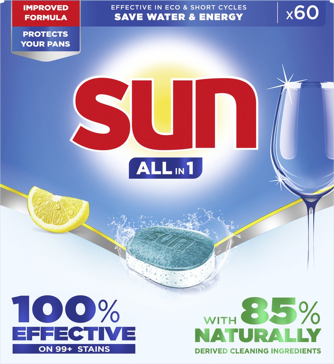 Sun All-in 1 Vaatwastabletten - Citroen - reinigt en beschermt pannen in de vaatwasser - 60 tabletten — afbeelding 2