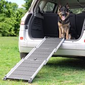 Hondenloopplank voor Auto - Uitschuifbare Hondentrap Auto voor Grote Honden - Stabiel - Antislip - Reflecterende Zijkanten voor in het Donker - 90kg Capaciteit - Loopplank Hond - Sluitingsclip - Grijs