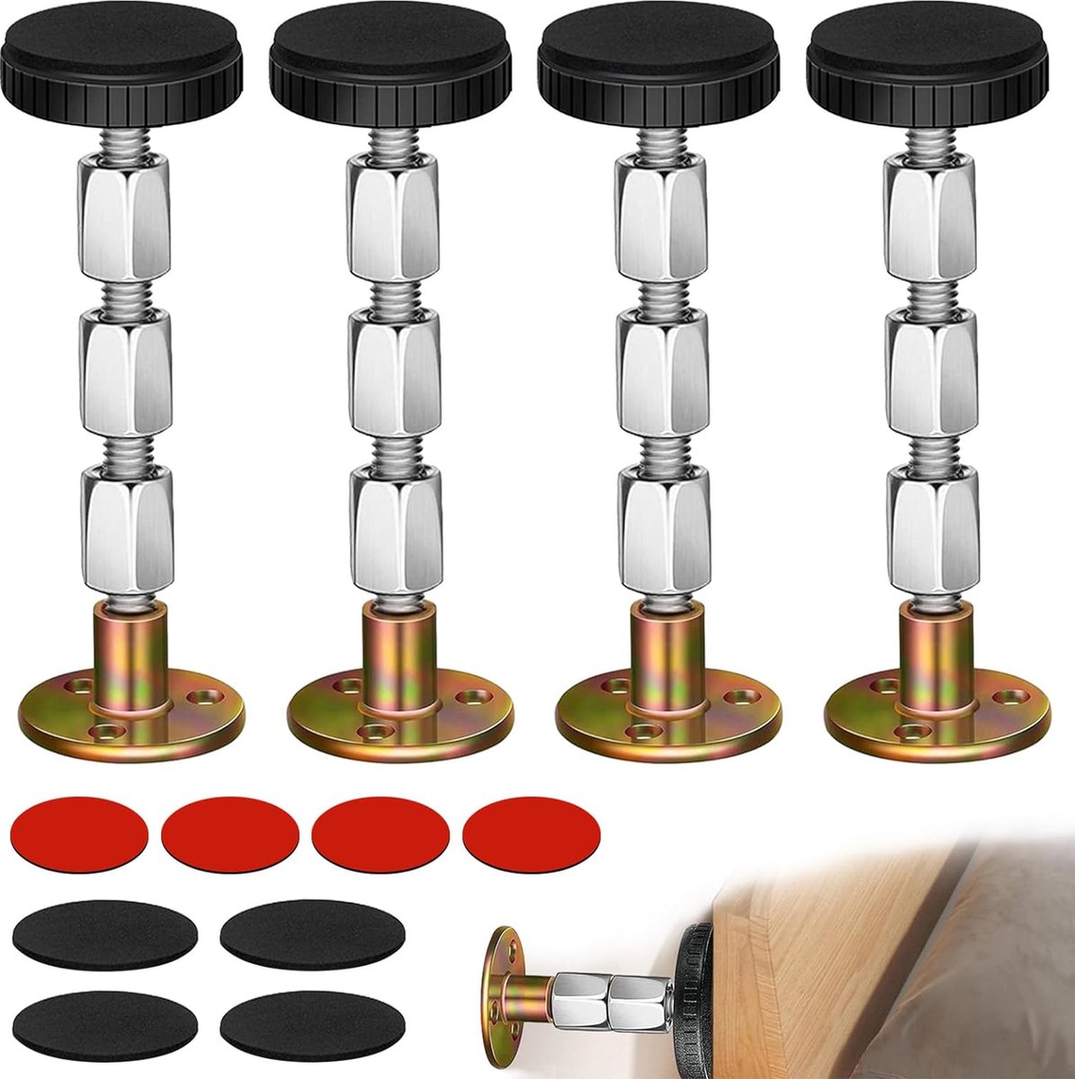 4 stuks anti-shake bed, 27-111 mm, verstelbare afstandhouders voor in het bed, afstandhouders, verstelbaar, metaal, beddeurbescherming, hoofdbordstopper met meubelkussens, schroefdraad, voor bedden,