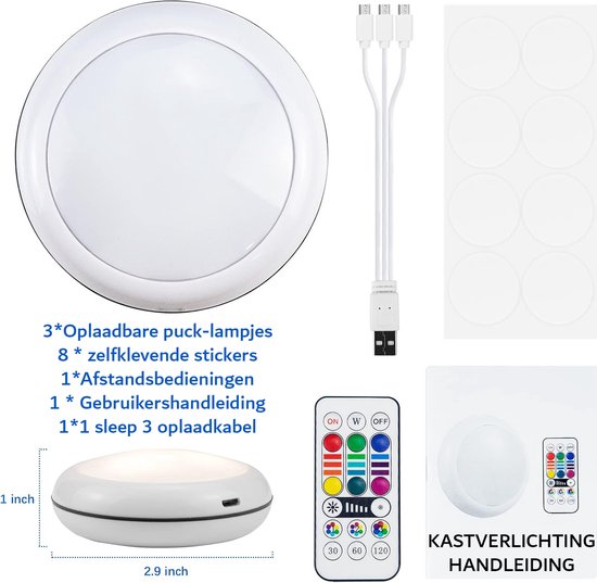 Led-RGB-spots, werkt op batterijen, met afstandsbediening, 16 kleurveranderingen