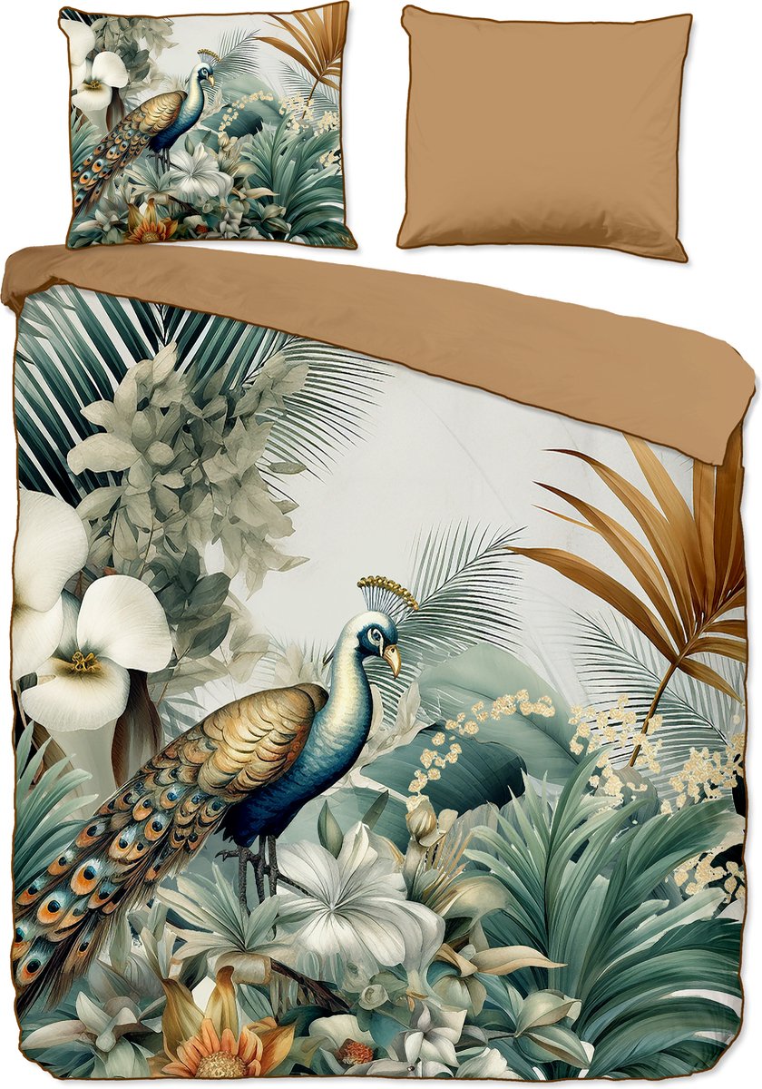 Descanso dekbedovertrek bladeren en vogels - 2 persoons 200x200/220 cm - Multi - 100% Katoen satijn