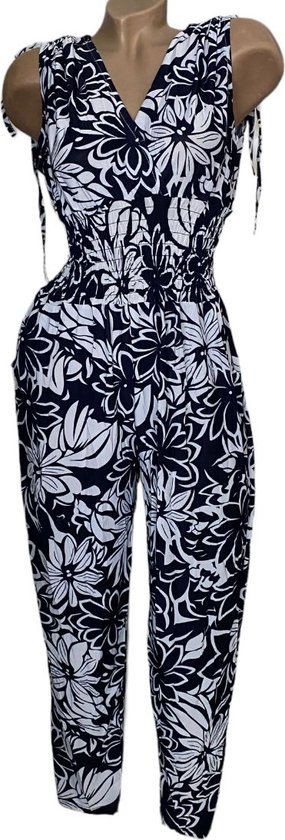 Dames jumpsuit met print M/L ( 36-40) donkerblauw/wit