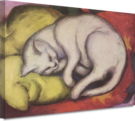 De witte kat - Franz Marc portret - Kat portret - Schilderij op canvas Dier - Landelijke schilderijen - Schilderijen canvas - Muur kunst 150x100 cm