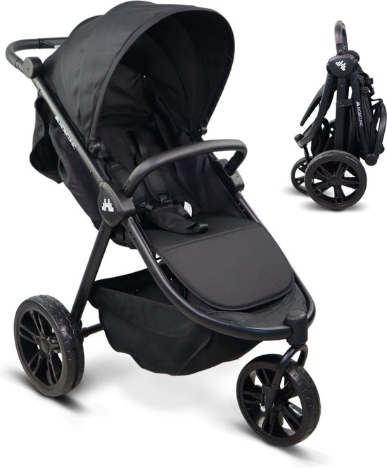 Mobiclinic Agnes - Kinderwagen met 3 wielen - Lichtgewicht - Buggy - Terreinwielen - 5-puntsgordel - Sport-Kinderwagen - Achterzak - Zwart