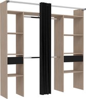 Concept-U - Houten dressing met zwart gordijn en 2 kasten, 6 planken en 2 laden ELYSEE