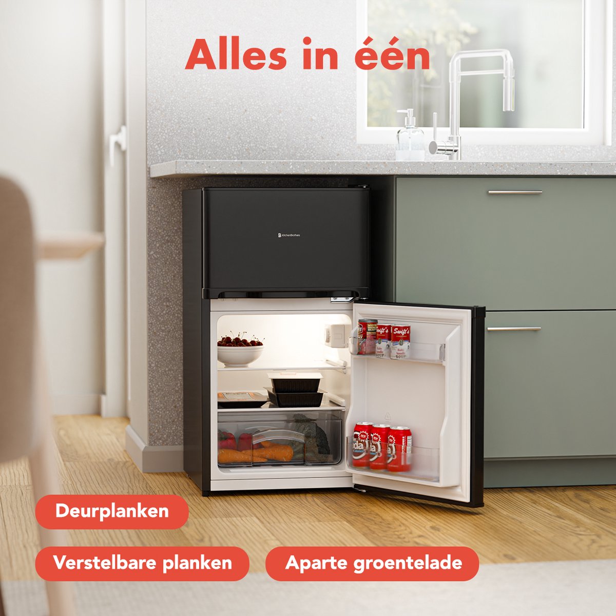 KitchenBrothers Koelkast - 61L Koelvak - 24L Vriesvak - Koelvriescombinatie - IJskast - Frigo - Vrijstaand - Zwart — afbeelding 7