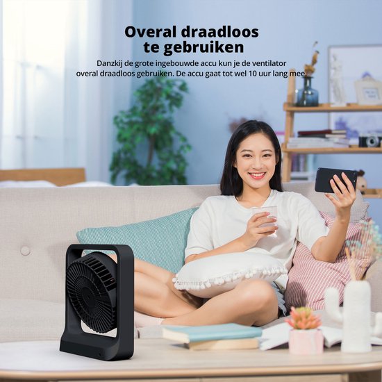 LIVINGTON Fold & Cold – Extendable Mini Fan with Battery – Powerful USB Fan with 10 Hours Running Time – Flexible Stand and Table Fan – Extendable Up to 1 m Height