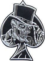 Poker Schoppen Aas Skull Gothic Strijk Embleem Patch 7.7 cm / 10.7 cm / Zwart Wit Grijs