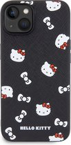 iPhone 14/13 Backcase hoesje - Hello Kitty - Effen Zwart - Kunstleer