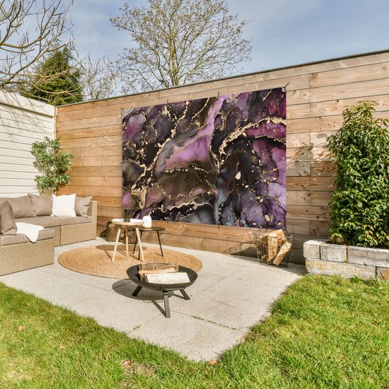 Affiche de jardin Marbre - Or - Pierre - Abstrait - 190x120 cm - Décoration murale extérieure - Affiche de jardin - Toile de jardin - Affiche de clôture - Peinture de jardin