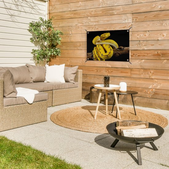 Tuindecoratie Slang - Tak - Geel - 60x40 cm - Tuinposter - Tuindoek - Buitenposter