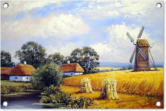 Décoration de jardin Tableau - Ferme - Moulin - Huile - 60x40 cm - Affiche de jardin