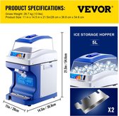 Shoppee Ijscrucher - Ice crusher - 120/200Kg/H Elektrische Ijs Scheerapparaat- Tak Crusher - Chopper Smoothie Blender - Granizing Machine Shredder - Sneeuw Cone Cubes Maker