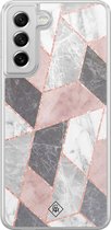 Casimoda® hoesje - Geschikt voor Samsung Galaxy S21 FE - Stone grid marmer / Abstract marble - 2-in-1 case - Schokbestendig - Geometrisch patroon - Verhoogde randen - Paars, Transparant