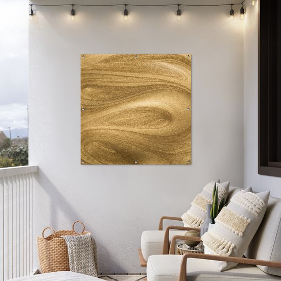 Tuinposter 100x100 cm - Tuindecoratie Goud - Glitter - Abstract - Luxe - Poster voor in de tuin - Buiten decoratie - Schutting tuinschilderij - Tuindoek muurdecoratie - Wanddecoratie balkondoek