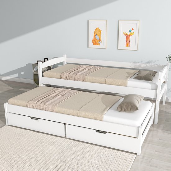 Stapelbed Voor Volwassenen Easy Premium Line K19/h Incl. Schuifbed /extra Ligplaats En 2 Afdekplaten Hoofd En Voeteneind Met Gaten Massief Beuken Wit 90 X 200 Cm B X L Deelbaar 99002