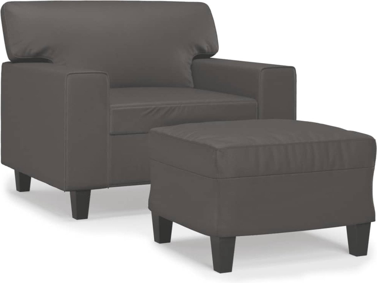 vidaXL Fauteuil - met - voetenbank - 60 - cm - kunstleer - grijs