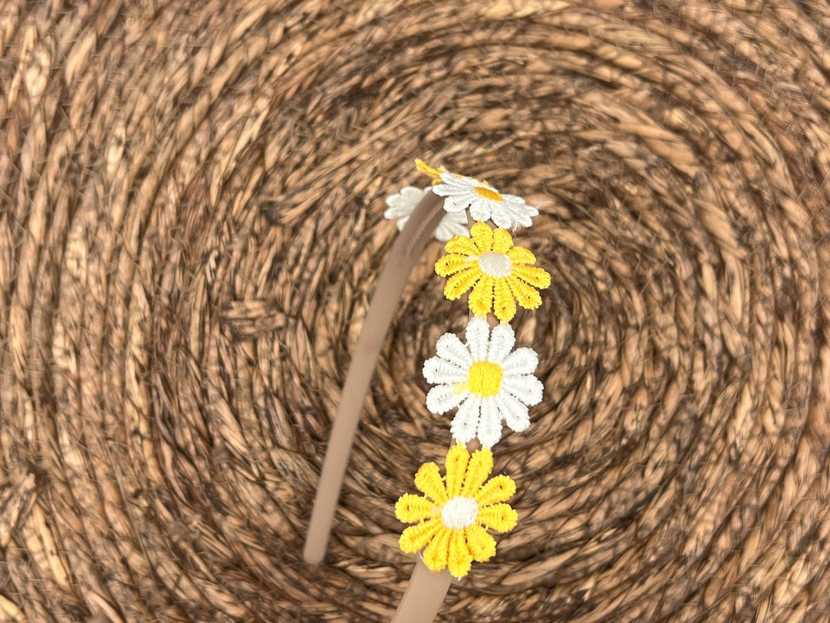Diadeem - haarband - madeliefjes - geel/wit - bloemen - bloemetjes