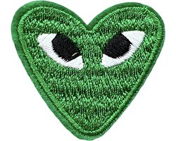 Patchy® – Hart Hartje Met Oogjes Strijk Embleem Patch Groen 4.2 cm / 3.8 cm / Groen - Patches (WOP)