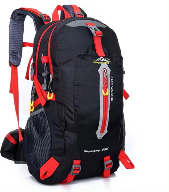 Avoir Avoir®-Backpack - Hiking - Camping- Sport - 40L-rugzak -Zwart/Rood - Duurzaam, Lichtgewicht en Compact - Nylon - 52x33x20cm-Backpacks