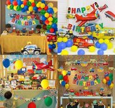 Verjaardag Versiering Jongens - Feestpakket - Slingers - Confetti Ballonnen - Voertuigen Cars - Happy Birthday - Kinderfeest