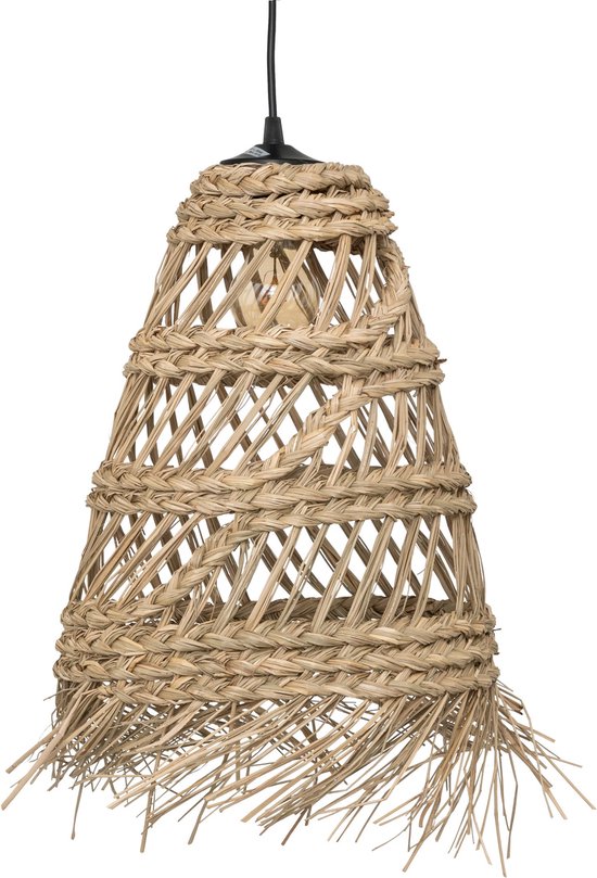 Atmosphera Hanglamp Lahys - E27, niet inbegrepen - Ø28xH48cm - Naturel met zwarte ophanging