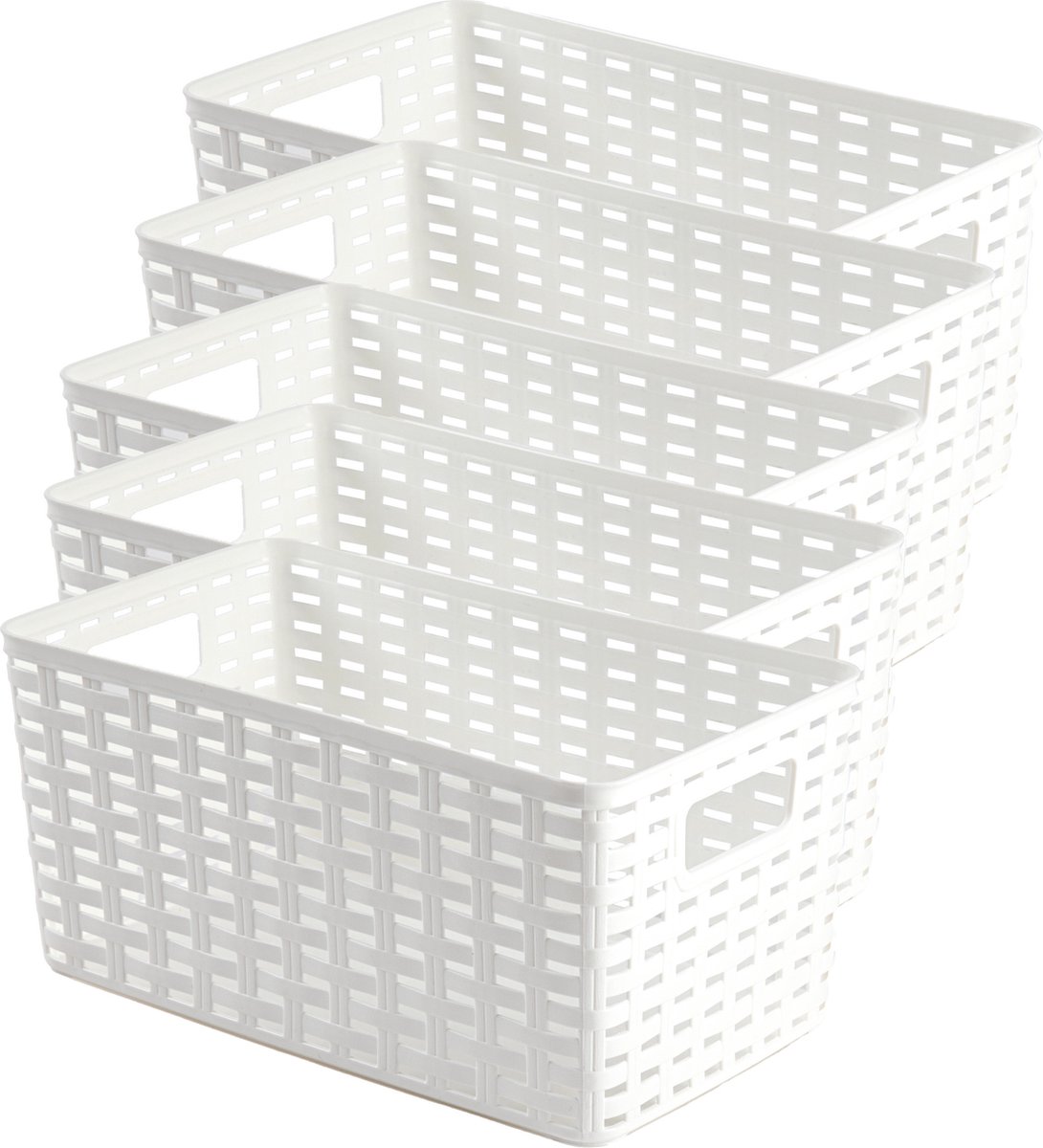 PlasticForte Opbergmand - 5x - Kastmand - rotan kunststof - wit - 5 Liter - 15 x 28 x 13 cm