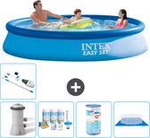 Intex Rond Opblaasbaar Easy Set Zwembad - 366 x 76 cm - Blauw - Inclusief Pomp Onderhoudspakket - Filter - Grondzeil - Stofzuiger - Solar Mat
