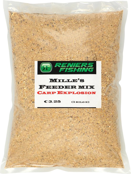 Reniers Fishing Mille’s Feedermix Carp 1 kg – Karper Feeder Voeder met Zaden & Vismelen - Smaak : Choco - Banaan — afbeelding 2