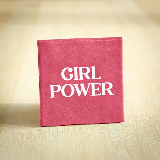 Tegeltje - Girl Power | Donkerroze & Wit | 10x10cm - Interieur - Wijsheid - Tegelwijsheid - Spreuktegel - Keramiek - BONT