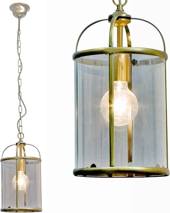 Klassieke hanglamp lantaarn Pimpernel | 1 lichts | bruin / brons / transparant | glas / metaal | Ø 20 cm | tot 120 cm in hoogte verstelbaar | eetkamer / woonkamer / slaapkamer lamp | warm / sfeervol licht | modern / landelijk design