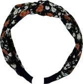 Diadeem - stof - haarband - met bloemetjes - zwart