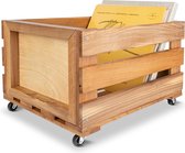 Creative Deco Opbergkist voor LP's | Opbergbox voor 80 Platen | Houten Plank Box Met Wielen 46 x 36 x 29 cm (+/- 1cm) | Vinyldoos Platenkist Hout | Voor Fruit, Wijn, Speelgoedkist