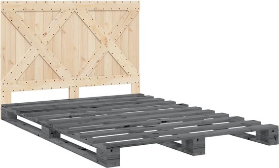 vidaXL - Bedframe - met - hoofdbord - massief - grenenhout - grijs - 140x200 - cm