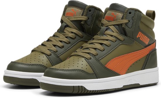 PUMA Puma Rebound V6 Mid WTR Jr Baskets pour femmes unisexes - Olive foncé-Sirop d'érable - PUMA Olive - Taille 38