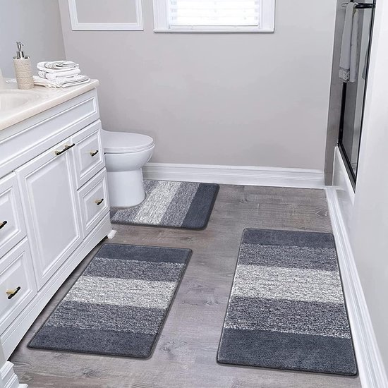 Badmatsets 3-delige antislip wasbare badkamermat en voetstuk mat voor toilet zacht waterabsorberend bad toilettapijt vloer douche tapijt, donkergrijs