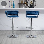 Sweiko Draaibare Barkrukken, Set van 2 Verstelbare Counter Hoogte Stoelen, met Voetsteun voor Keuken, Eetkamer, Blauw