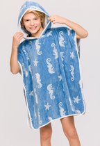 Woody badcape unisex – blauw – zeepaardjes all-over print – 241-10-BCA-B/918 – maat 92-116