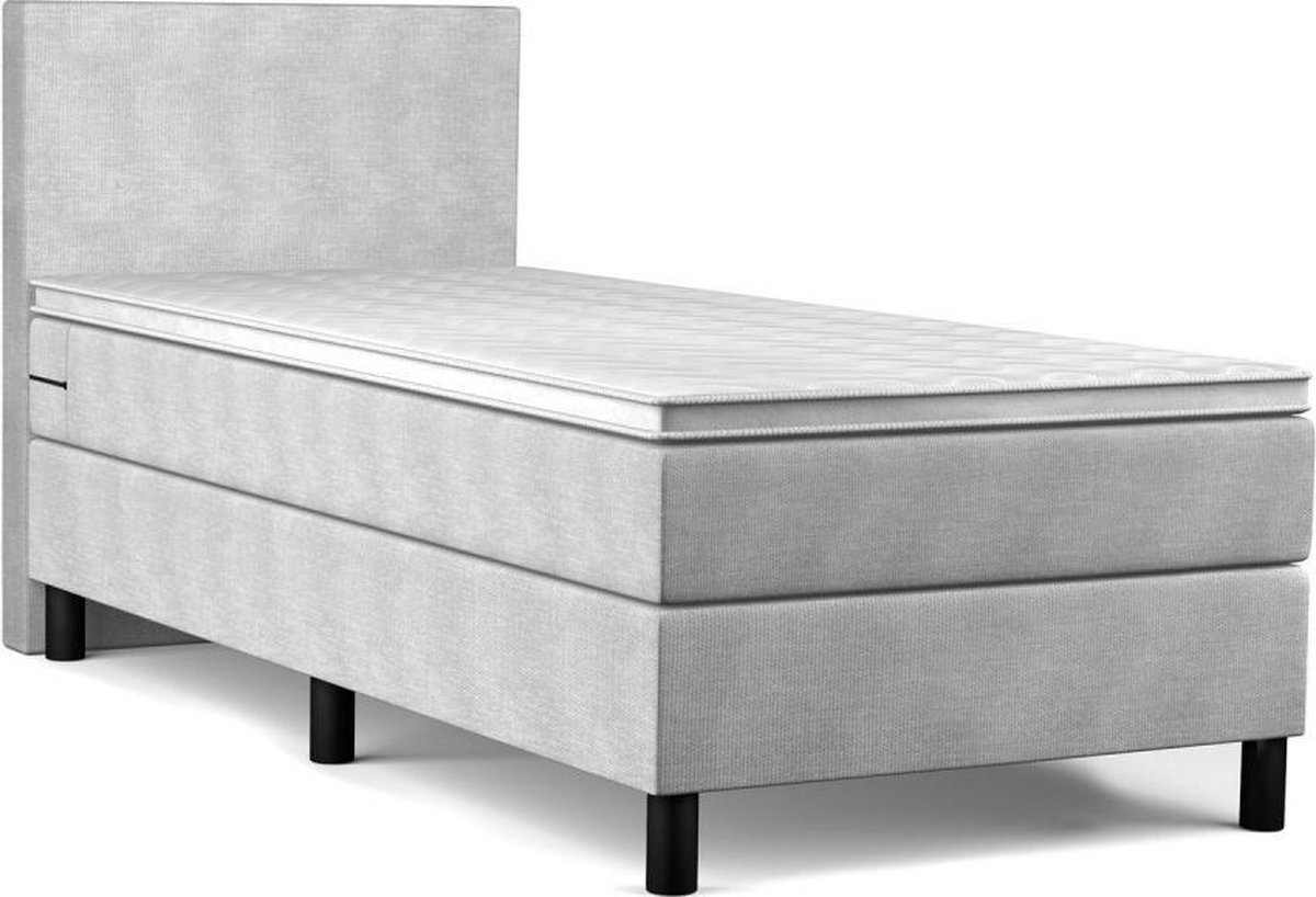 Beddenbriljant Boxspring Bravo - 80x200 - Grijs - Bonellvering - Stof - Inclusief Topper - Bed compleet