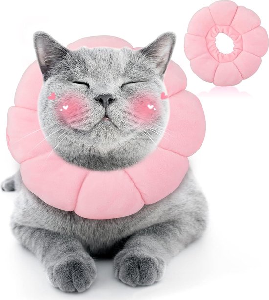 MHwan Kattenhalsband, anti-likken, ademend halsband van katoen en suède, aanbaklaagvrij, microwaterdicht, krassenbestendig, mooie bloemenkraag